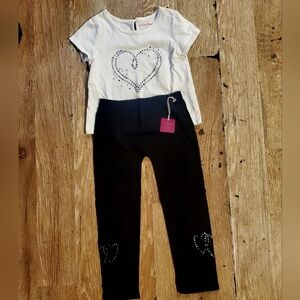 White Heart T-Shirt and Black Leggings Set